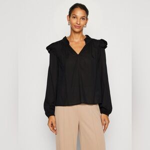 NWT GAP Black Cotton Ruffle Shoulder Long Sleeve Blouse Women’s Size XS